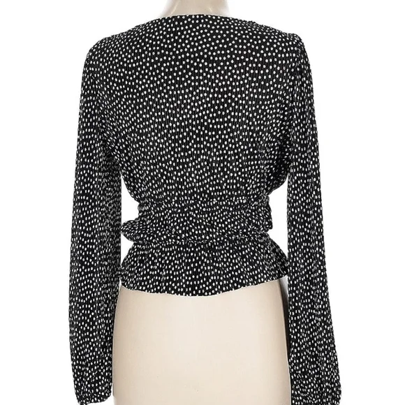 Zara Black and White Wrap Blouse with Long Sleeves - Picture 2 of 5